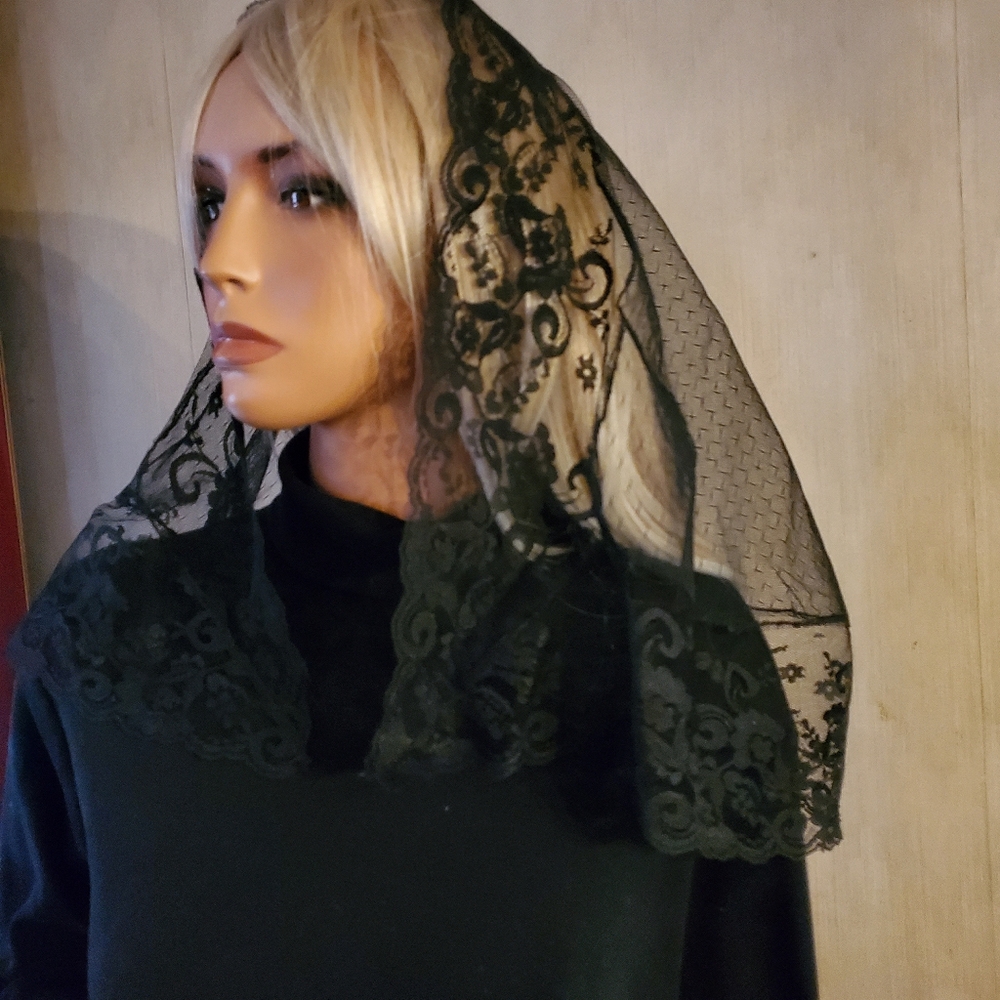 Our Lady of Perpetual Help Embroidered Mantilla Chapel Veil Catholic Virgin Mary - Picture 4 of 6